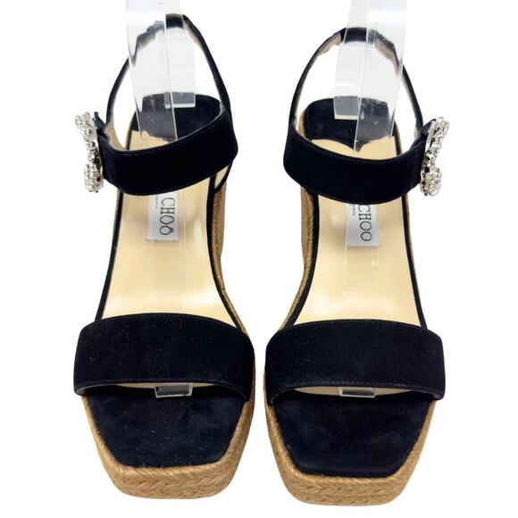 Jimmy Choo Heels Black Crystal Mirabelle Jute Espadrilles Platform Sandals 39.5 - Picture 3 of 11